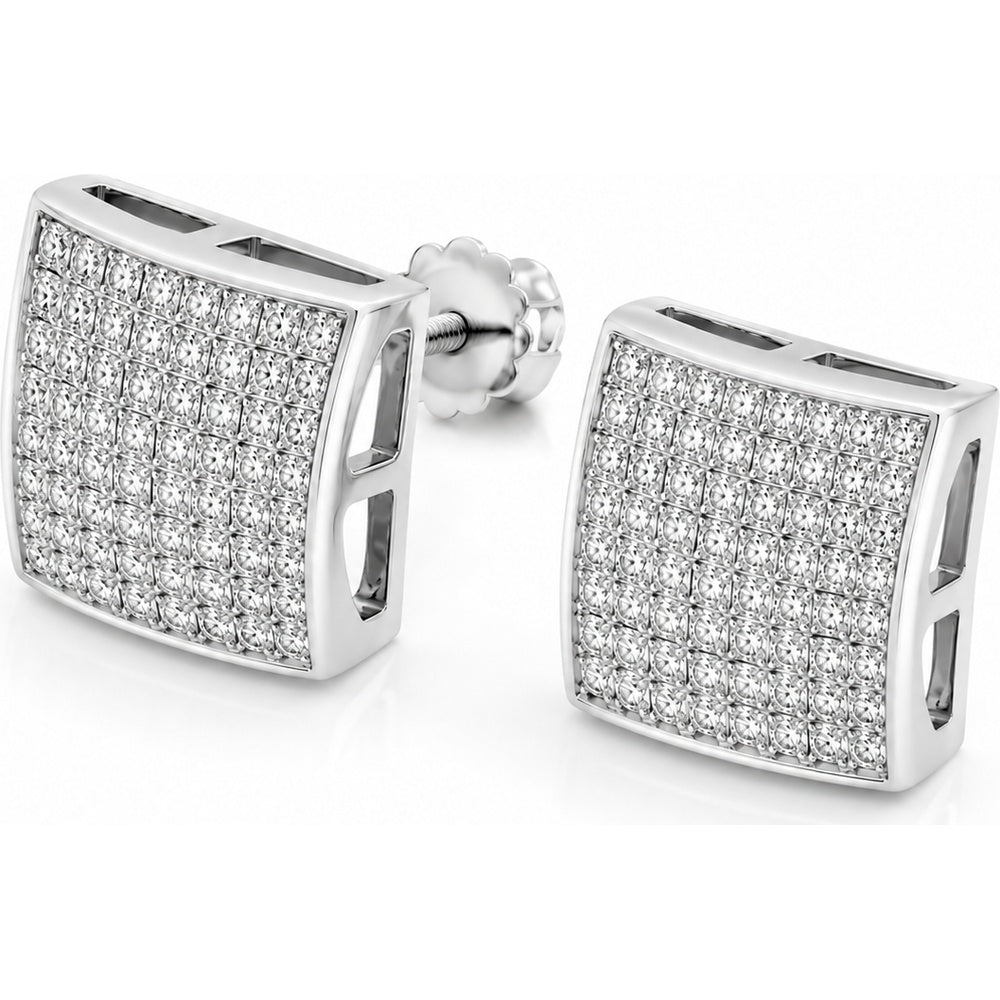 14K Yellow Gold Square Pavé Set Diamond Stud Earrings - 1.35 Carat Total Diamond Weight by Auriventus