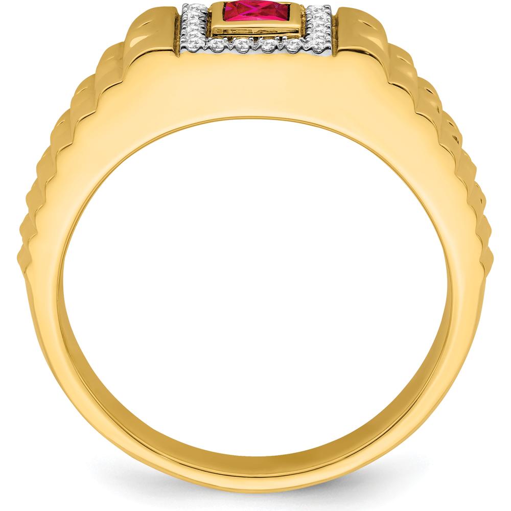 14K Yellow Gold Square Ruby and Diamond Men's Ring with Princess Cut Ruby - 0.3 Carat Ruby, 0.12 Carat Total Diamond Weight by 0