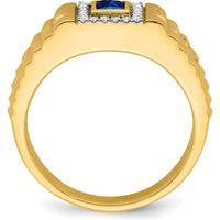 14K Yellow Gold Square Sapphire and Diamond Men's Ring with 0.3 Carat Lab-Created Sapphire and 20 Round Diamonds by 0