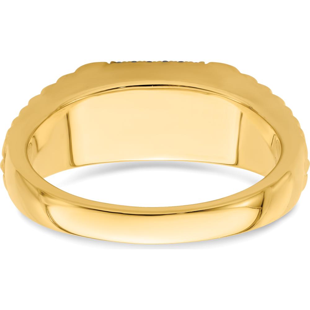 14K Yellow Gold Square Sapphire and Diamond Men's Ring with 0.3 Carat Lab-Created Sapphire and 20 Round Diamonds by 0