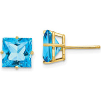 14K Yellow Gold Square Step Cut Swiss Blue Topaz Stud Earrings - 3.00 Carat Total Gem Weight by Monteluci Fine Jewelry