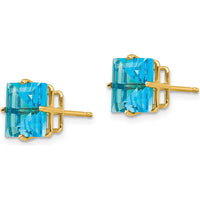 14K Yellow Gold Square Step Cut Swiss Blue Topaz Stud Earrings - 3.00 Carat Total Gem Weight by Monteluci Fine Jewelry