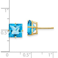 14K Yellow Gold Square Step Cut Swiss Blue Topaz Stud Earrings - 3.00 Carat Total Gem Weight by Monteluci Fine Jewelry