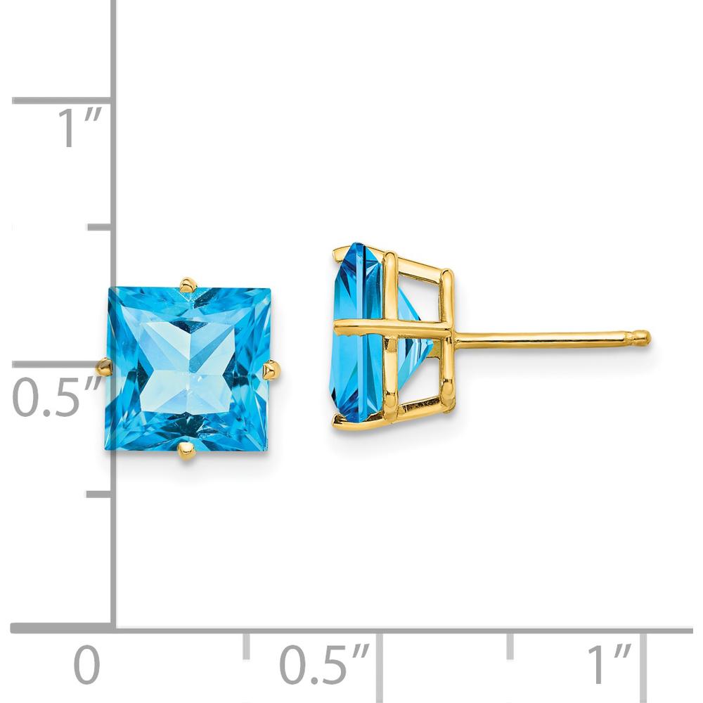 14K Yellow Gold Square Step Cut Swiss Blue Topaz Stud Earrings - 3.00 Carat Total Gem Weight by Monteluci Fine Jewelry