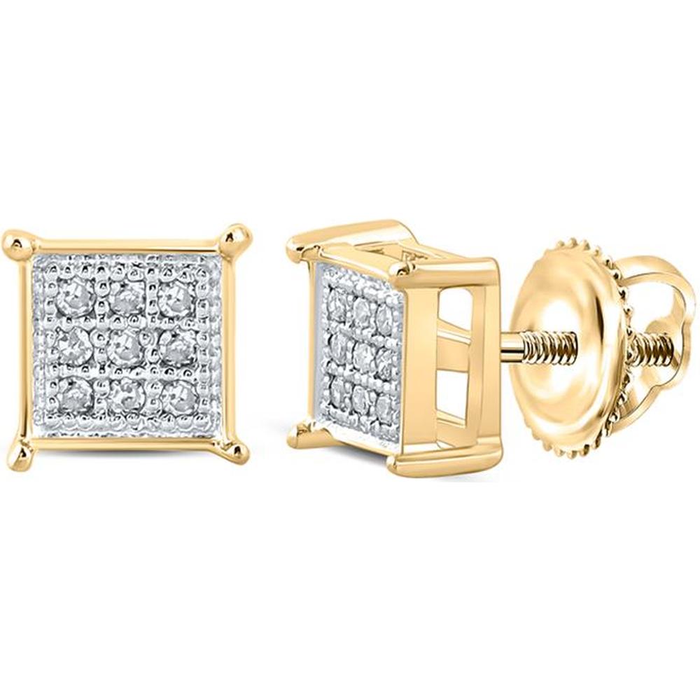 14K Yellow Gold Square Stud Earrings with Pave-Set Round Diamonds - 1/20 Carat Total Diamond Weight