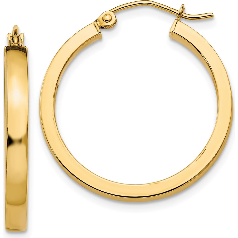 14K Yellow Gold Square Tube Hoops - 25mm Long, 2mm Thick by 0