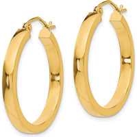 14K Yellow Gold Square Tube Hoops - 25mm Long, 2mm Thick by 0