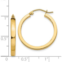 14K Yellow Gold Square Tube Hoops - 25mm Long, 2mm Thick by 0