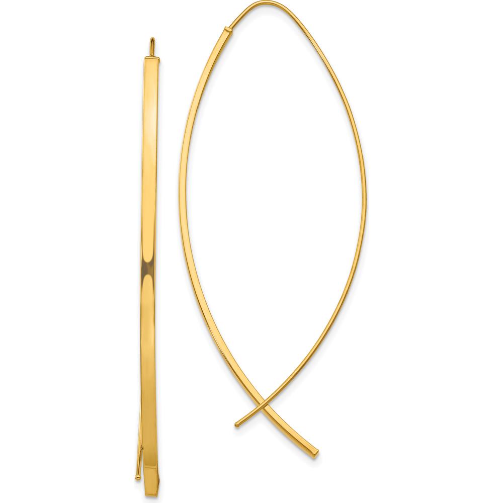 14K Yellow Gold Square Tube Wire Threader Earrings - 57.9mm Length by 0