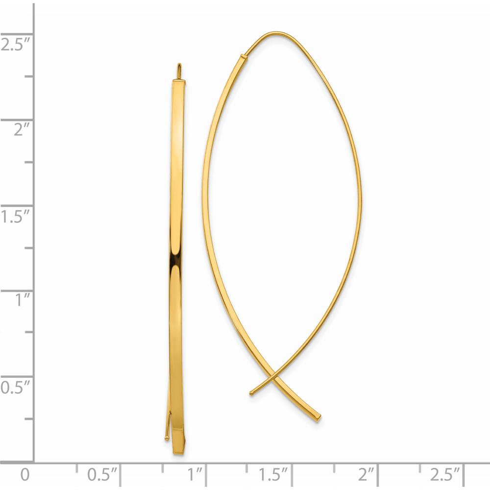 14K Yellow Gold Square Tube Wire Threader Earrings - 57.9mm Length by 0