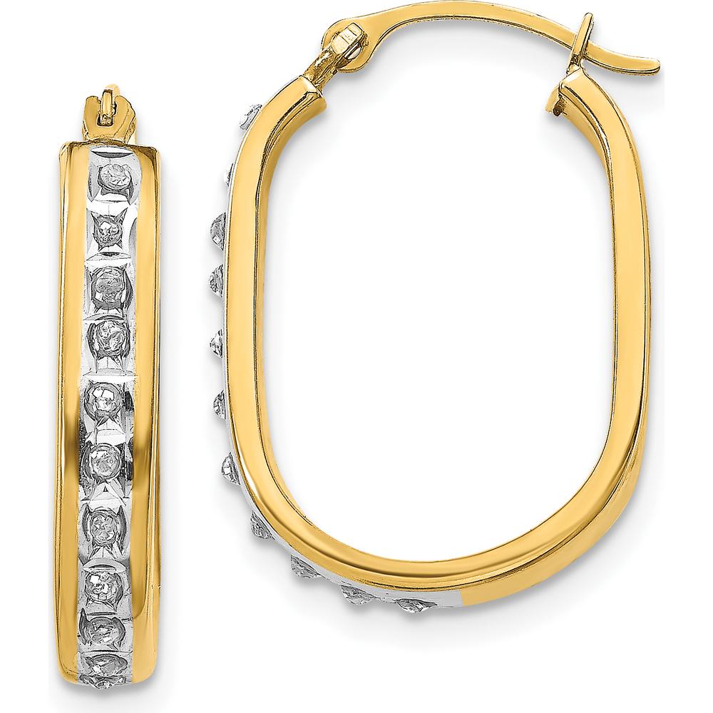 14K Yellow Gold Squared Hinged Hoop Earrings with Natural Diamonds - 0.01 Carats Total Diamond Weight by Monteluci Fine Jewelry