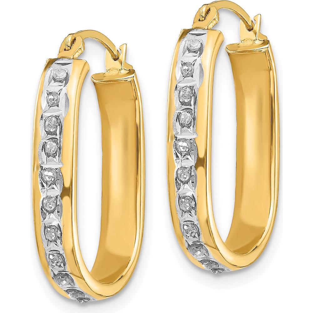 14K Yellow Gold Squared Hinged Hoop Earrings with Natural Diamonds - 0.01 Carats Total Diamond Weight by Monteluci Fine Jewelry