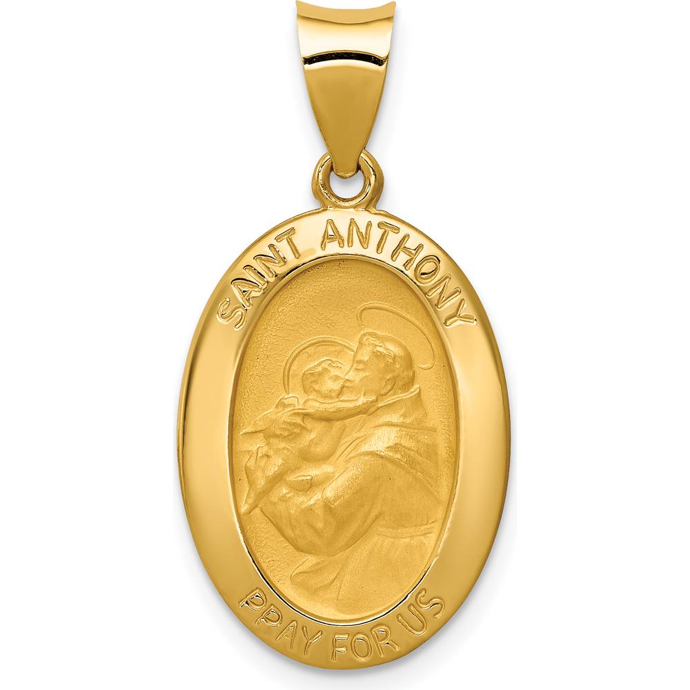 14K Yellow Gold St. Anthony Medal Oval Pendant - Satin & Polished Finish by Oro Pregiato