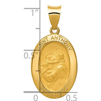 14K Yellow Gold St. Anthony Medal Oval Pendant - Satin & Polished Finish by Oro Pregiato