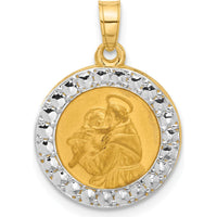 14K Yellow Gold St. Anthony Medal Pendant with Rhodium Accents and Satin Finish - 21.5mm by Oro Pregiato