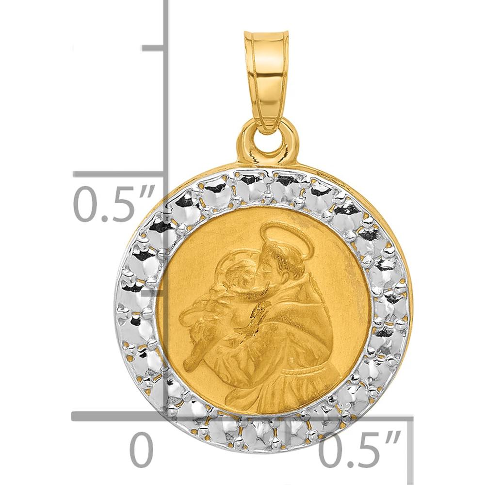 14K Yellow Gold St. Anthony Medal Pendant with Rhodium Accents and Satin Finish - 21.5mm by Oro Pregiato