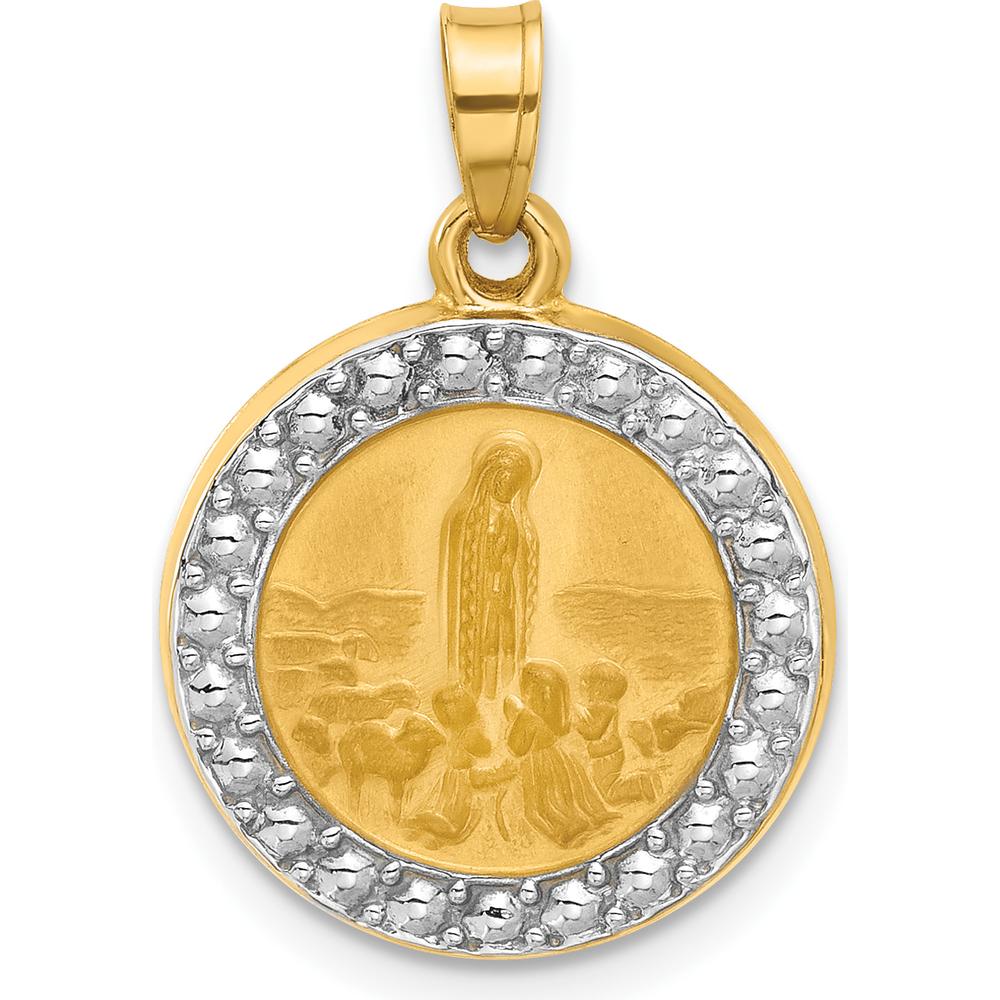 14K Yellow Gold St. Anthony Medal Pendant with Rhodium Accents - Satin Finish, 21.5mm Length by Oro Pregiato
