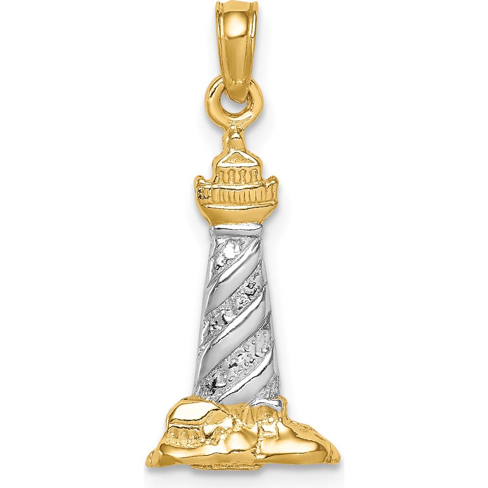 14K Yellow Gold St. Augustine Lighthouse Pendant with White Rhodium Accents by Oro Pregiato