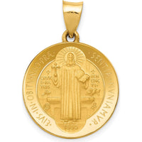 14K Yellow Gold St. Benedict Hollow Medal Pendant with Satin and Polished Finish by Oro Pregiato