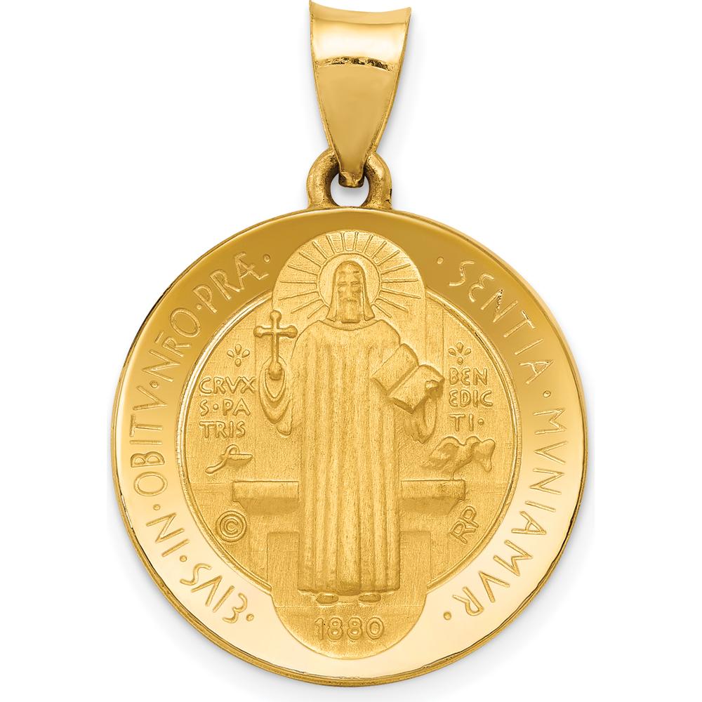14K Yellow Gold St. Benedict Hollow Medal Pendant with Satin and Polished Finish by Oro Pregiato