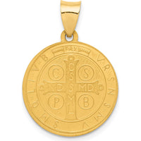 14K Yellow Gold St. Benedict Hollow Medal Pendant with Satin and Polished Finish by Oro Pregiato