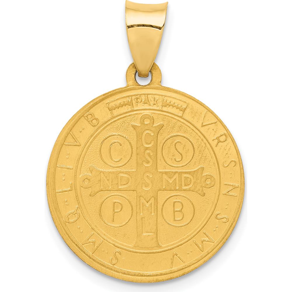 14K Yellow Gold St. Benedict Hollow Medal Pendant with Satin and Polished Finish by Oro Pregiato