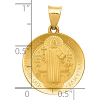 14K Yellow Gold St. Benedict Hollow Medal Pendant with Satin and Polished Finish by Oro Pregiato
