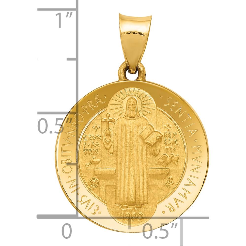 14K Yellow Gold St. Benedict Hollow Medal Pendant with Satin and Polished Finish by Oro Pregiato