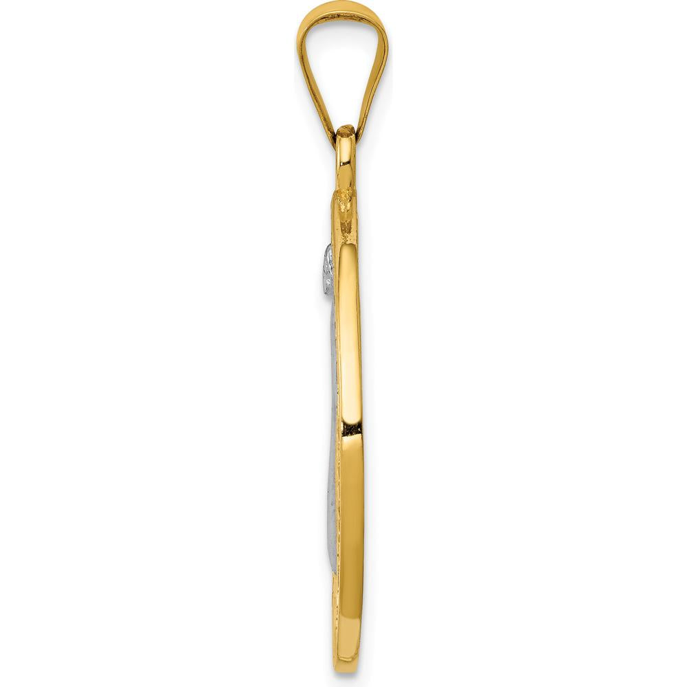14K Yellow Gold St. Benedict Medal Pendant with White Rhodium Accents - Textured Finish, Reversible Design by Oro Pregiato