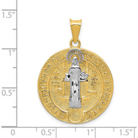 14K Yellow Gold St. Benedict Medal Pendant with White Rhodium Accents - Textured Finish, Reversible Design by Oro Pregiato