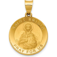 14K Yellow Gold St. Brigid Hollow Medal Pendant with Polished and Satin Finish by Oro Pregiato