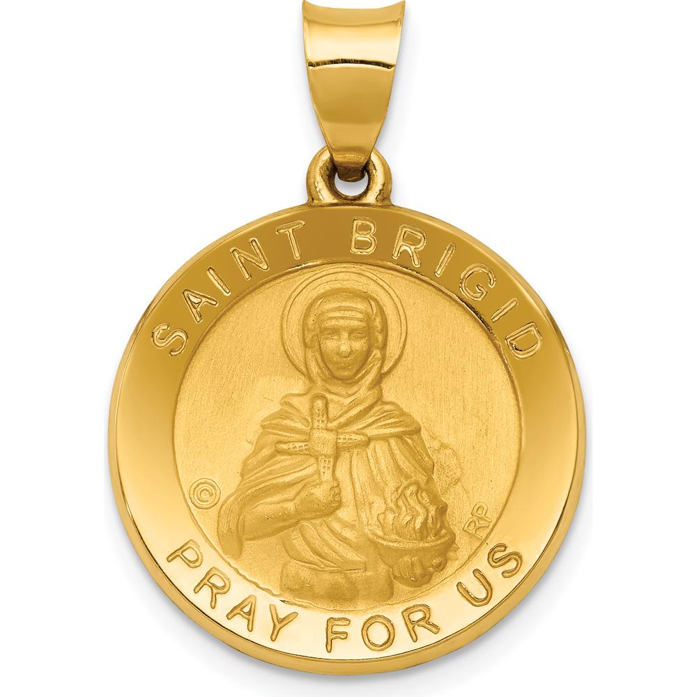 14K Yellow Gold St. Brigid Hollow Medal Pendant with Polished and Satin Finish by Oro Pregiato
