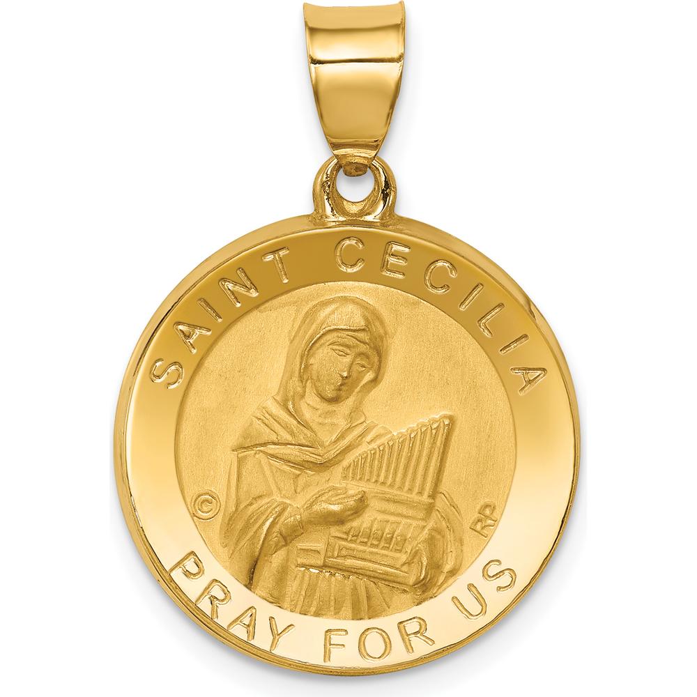 14K Yellow Gold St. Cecilia Hollow Medal Pendant - Polished & Satin Finish by Oro Pregiato
