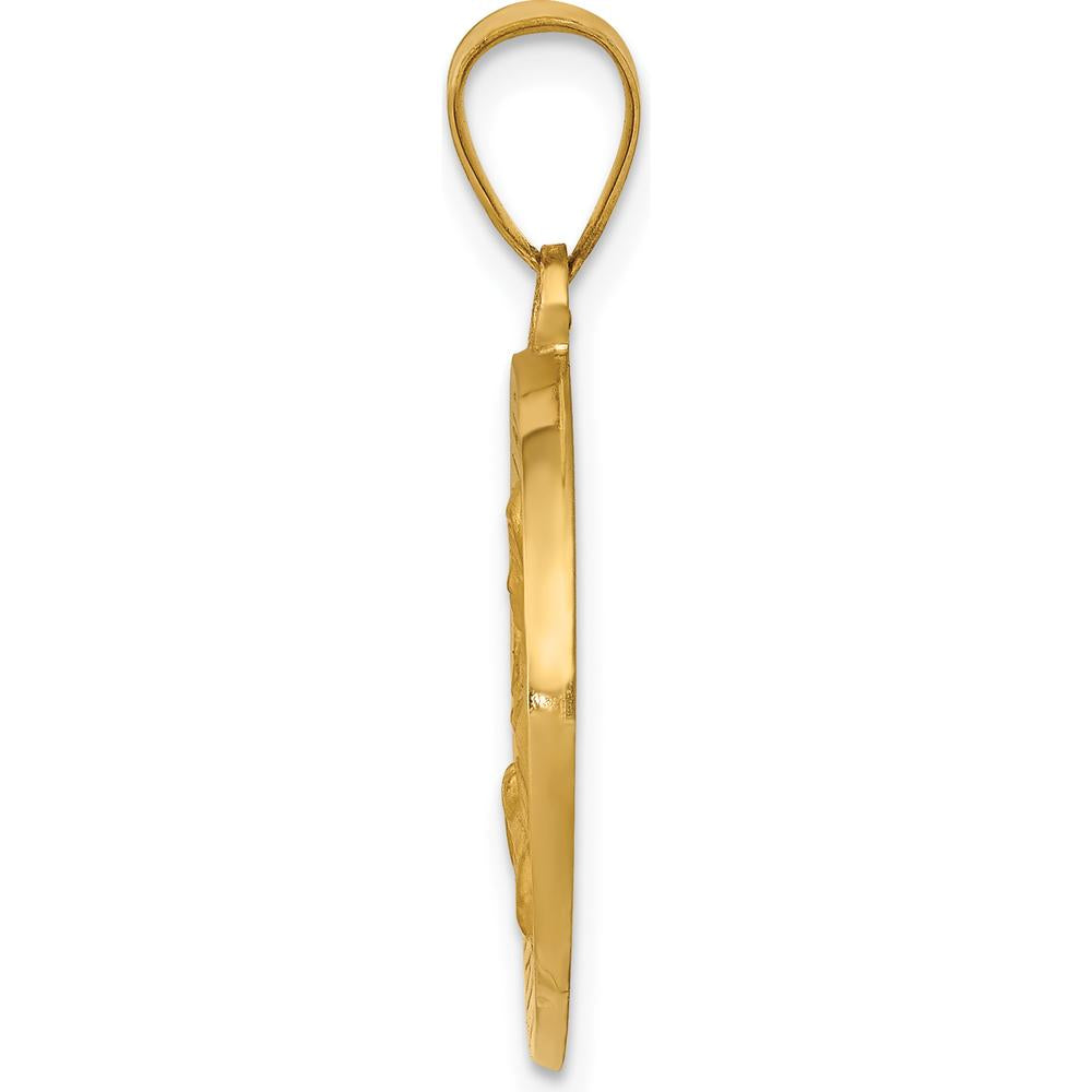 14K Yellow Gold St. Cecilia Hollow Medal Pendant - Polished & Satin Finish by Oro Pregiato