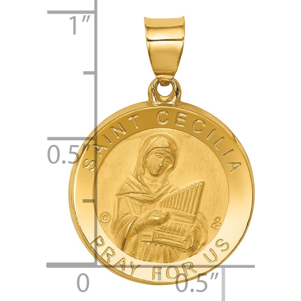 14K Yellow Gold St. Cecilia Hollow Medal Pendant - Polished & Satin Finish by Oro Pregiato