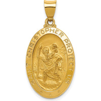 14K Yellow Gold St. Christopher Medal Hollow Pendant with Polished and Satin Finish - 33.5mm Length by Oro Pregiato