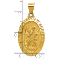 14K Yellow Gold St. Christopher Medal Hollow Pendant with Polished and Satin Finish - 33.5mm Length by Oro Pregiato