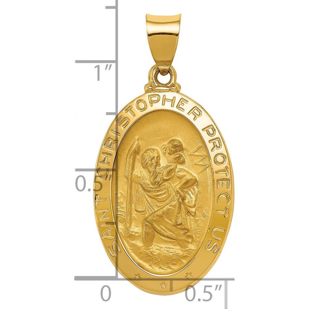 14K Yellow Gold St. Christopher Medal Hollow Pendant with Polished and Satin Finish - 33.5mm Length by Oro Pregiato