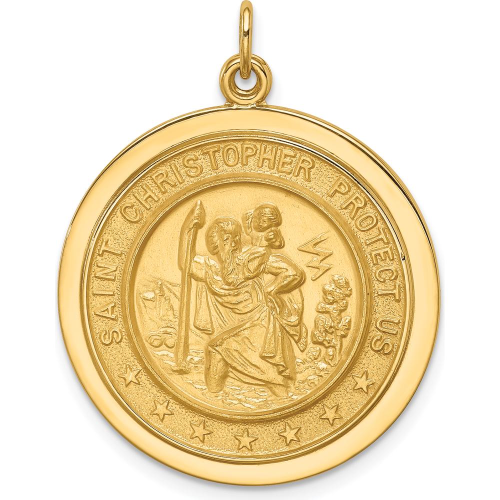 14K Yellow Gold St. Christopher Medal Pendant with Polished and Satin Finish - 30.75mm x 24.4mm by Oro Pregiato
