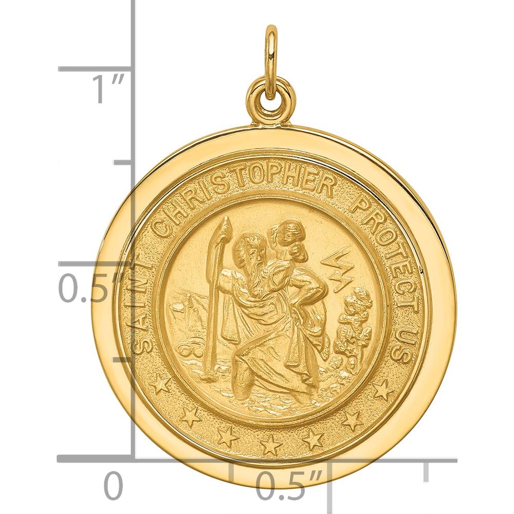 14K Yellow Gold St. Christopher Medal Pendant with Polished and Satin Finish - 30.75mm x 24.4mm by Oro Pregiato
