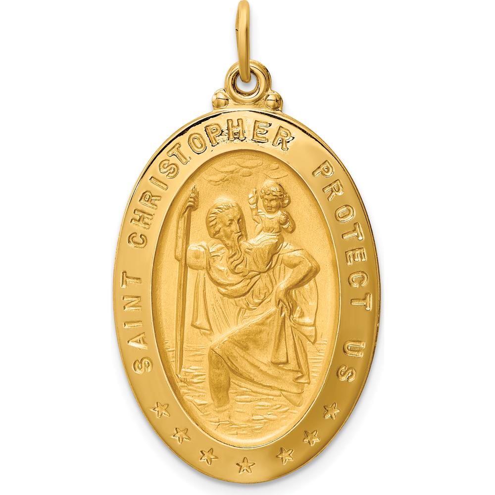 14K Yellow Gold St. Christopher Medal Pendant with Polished and Satin Finish - 36.25mm x 20.2mm by Oro Pregiato