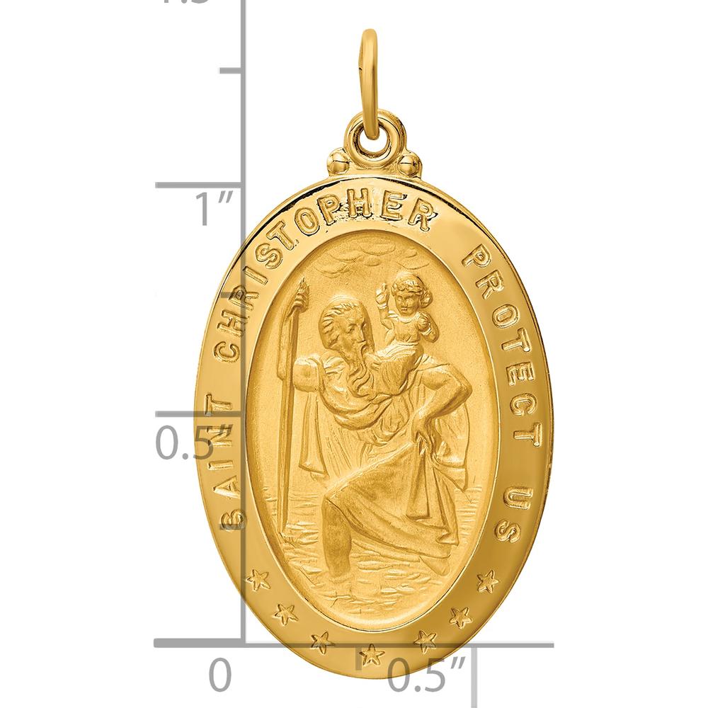 14K Yellow Gold St. Christopher Medal Pendant with Polished and Satin Finish - 36.25mm x 20.2mm by Oro Pregiato