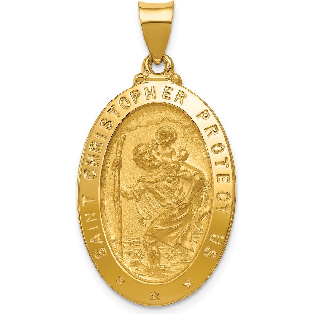 14K Yellow Gold St. Christopher Medal Pendant with Polished and Satin Finish - 36mm Length by Oro Pregiato