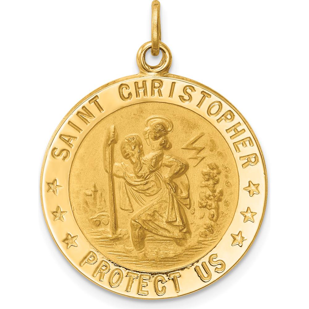 14K Yellow Gold St. Christopher Medal Pendant with Satin and Polished Finish - 29mm Length, 22mm Width by Oro Pregiato