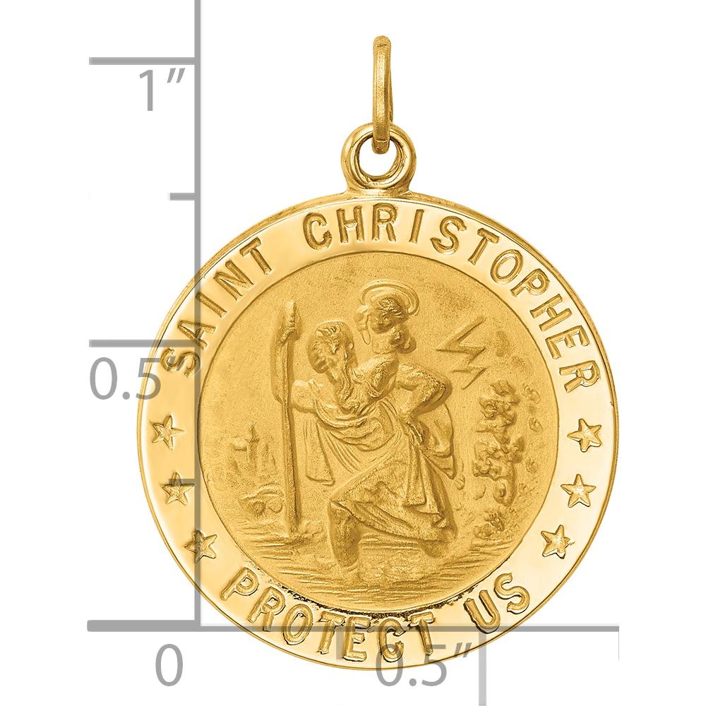 14K Yellow Gold St. Christopher Medal Pendant with Satin and Polished Finish - 29mm Length, 22mm Width by Oro Pregiato