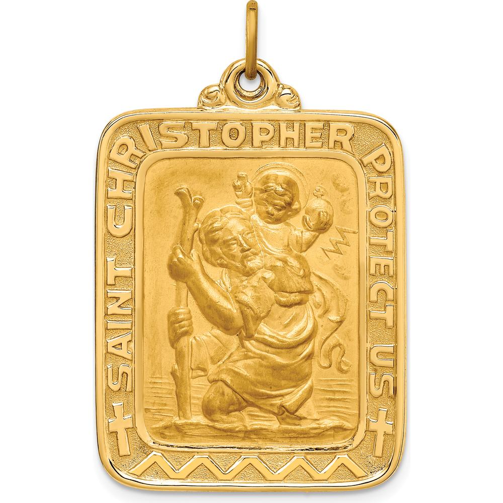 14K Yellow Gold St. Christopher Medal Pendant with Satin and Polished Finish - 39.5mm x 25mm by Oro Pregiato