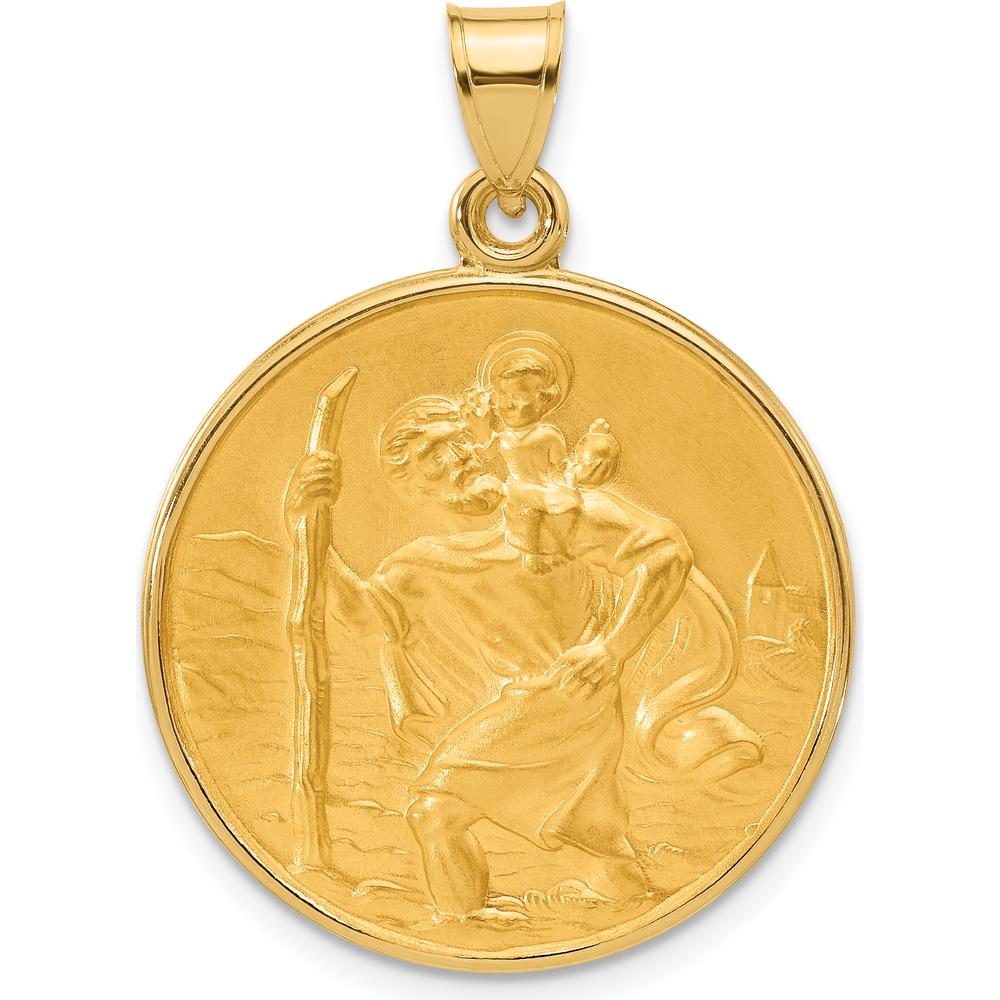 14K Yellow Gold St. Christopher Medal Pendant with Satin Finish by Oro Pregiato