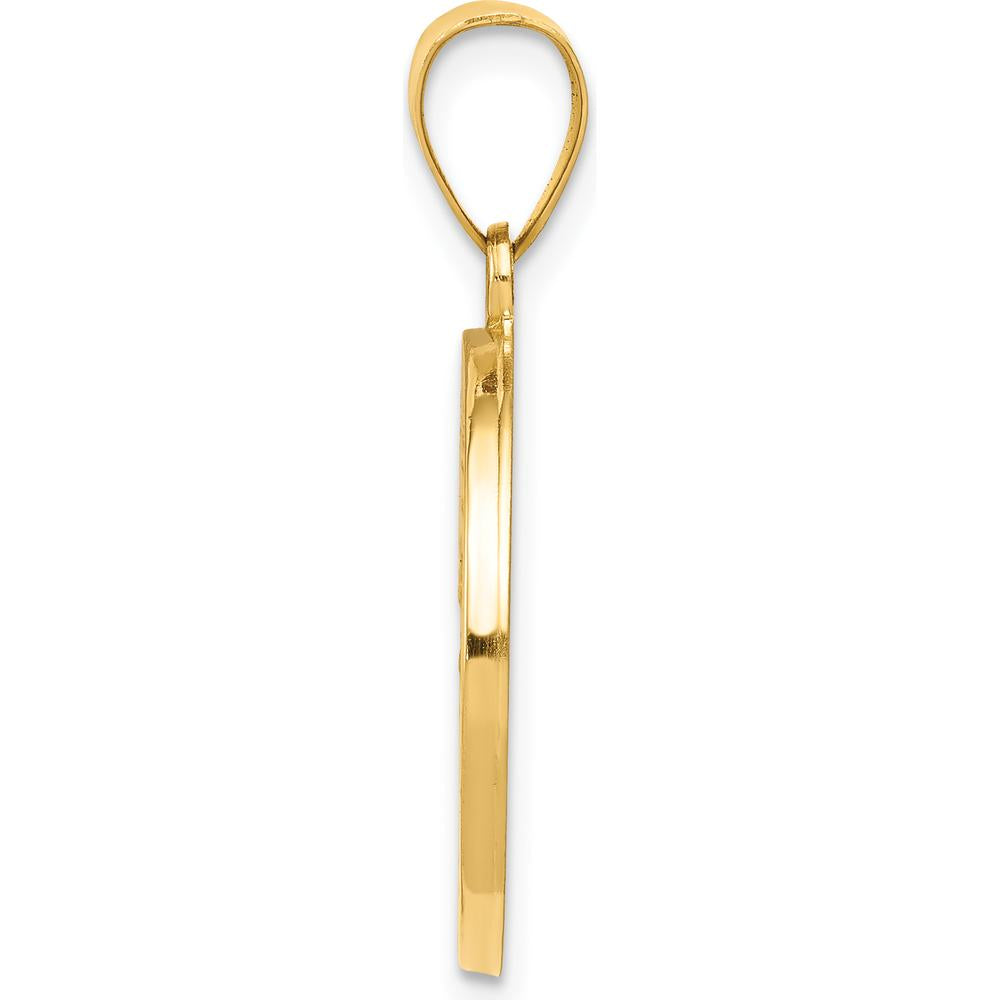 14K Yellow Gold St. Christopher Medal Round Pendant with Polished and Satin Finish - Hollow Design by Oro Pregiato