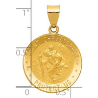 14K Yellow Gold St. Christopher Medal Round Pendant with Polished and Satin Finish - Hollow Design by Oro Pregiato