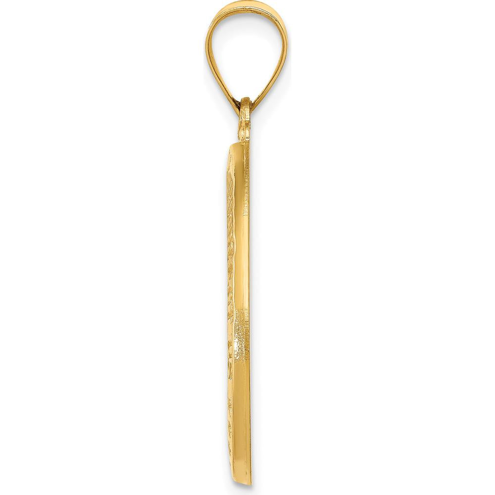 14K Yellow Gold St. Christopher Polished and Satin Hollow Medal Pendant with Flat Back - 31.5mm Length by Oro Pregiato